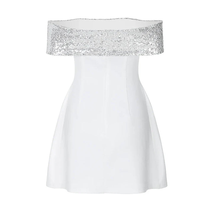 A-Line Mini Dress with Off-Shoulder Sequin Decoration - Lorian