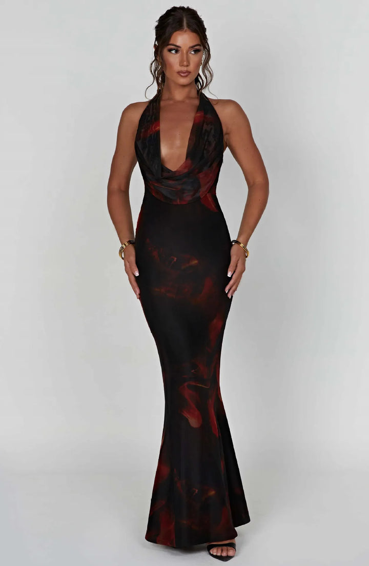 Maxi Dress with Dropped Collar and Open Back - Azariah