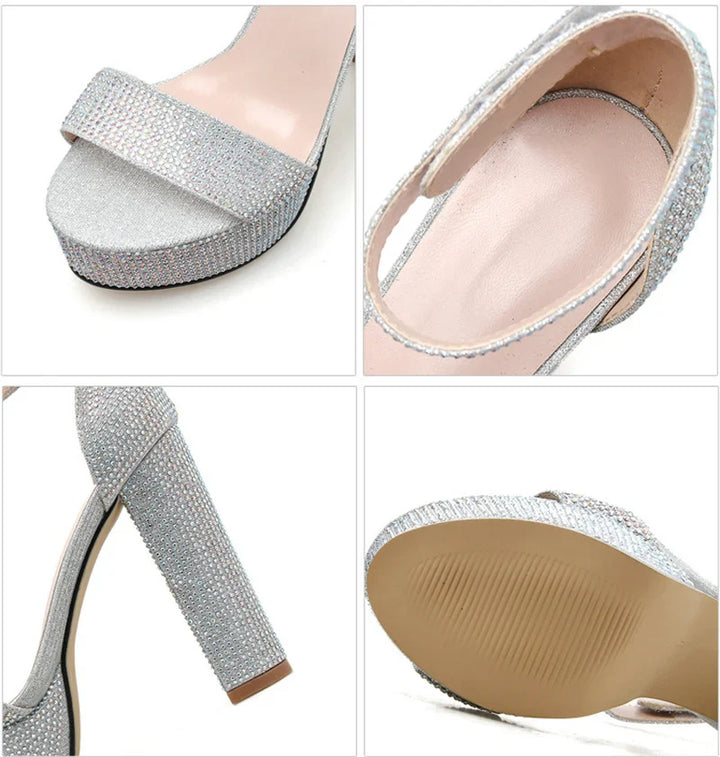 Platform Heel Sandals with Sparkling Sequin Decoration - Avril
