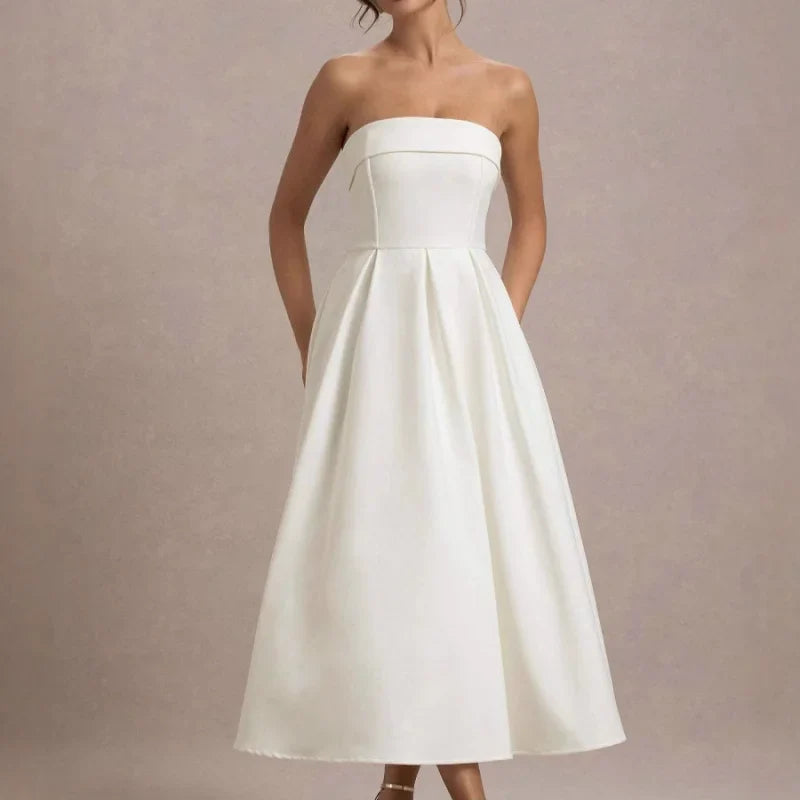 Elegant strapless midi dress - Sandra