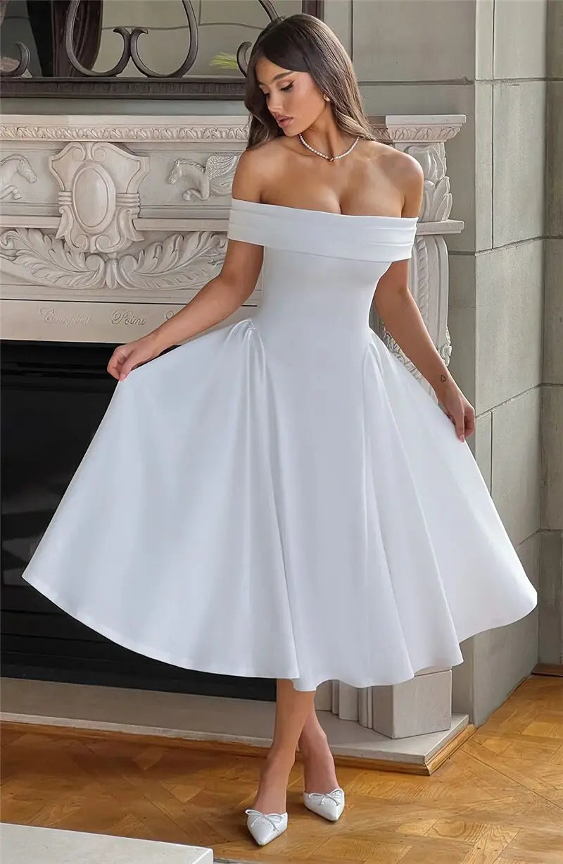Off-Shoulder A-Line Midi Dress - Inbal