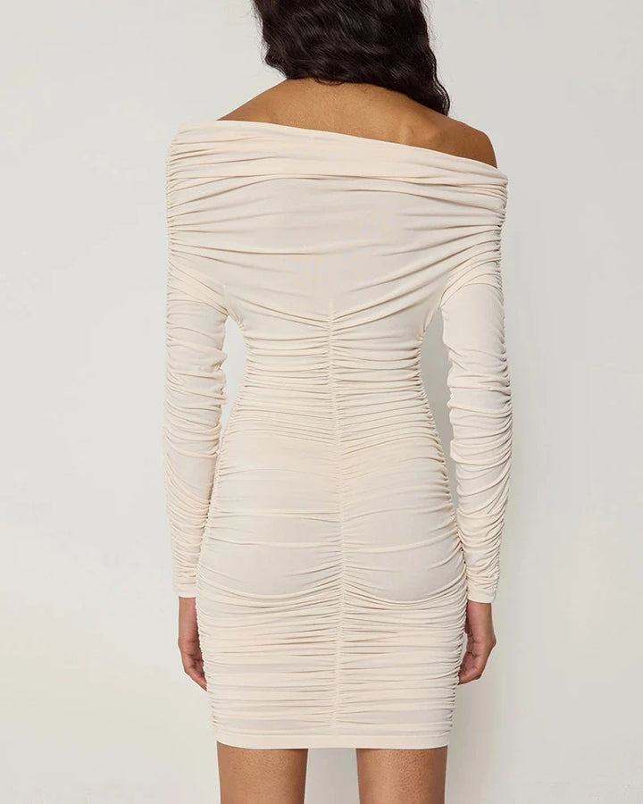 Mini dress with ruching and one off-shoulder sleeve - Sapir