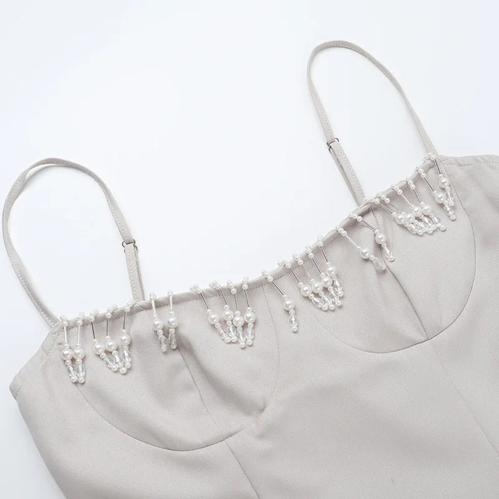 Midi Shaping Dress with Bead Detail and Slit Design - Barbara