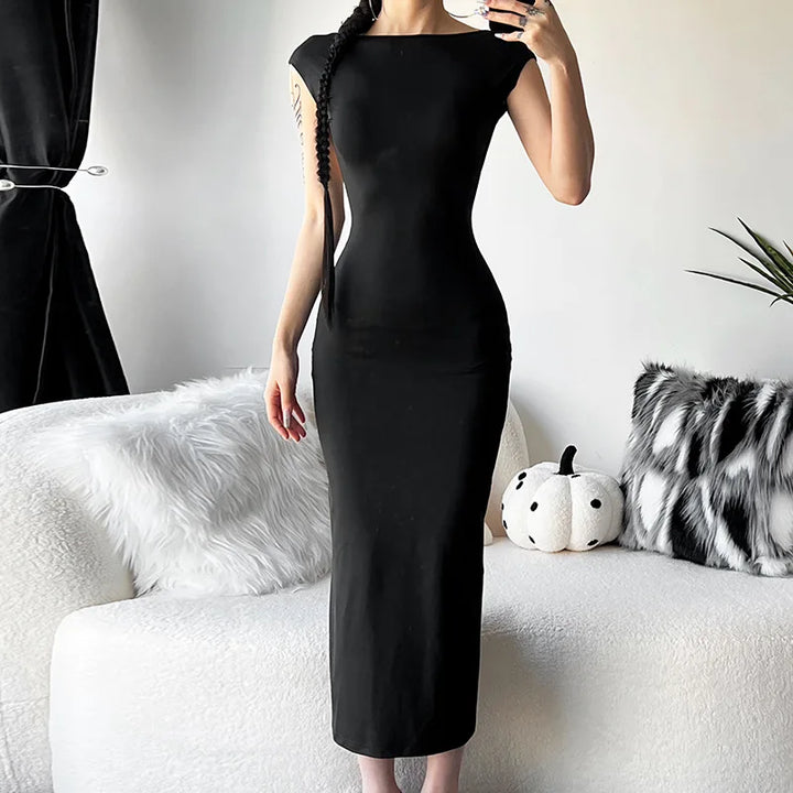 Fitted Maxi Dress with Open Back - Elia