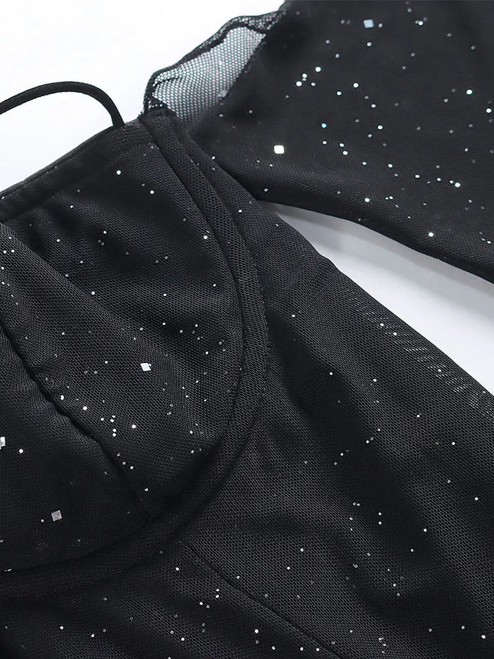 Sequin Mini Dress with Off-Shoulder and Mesh Sleeves - Barbara