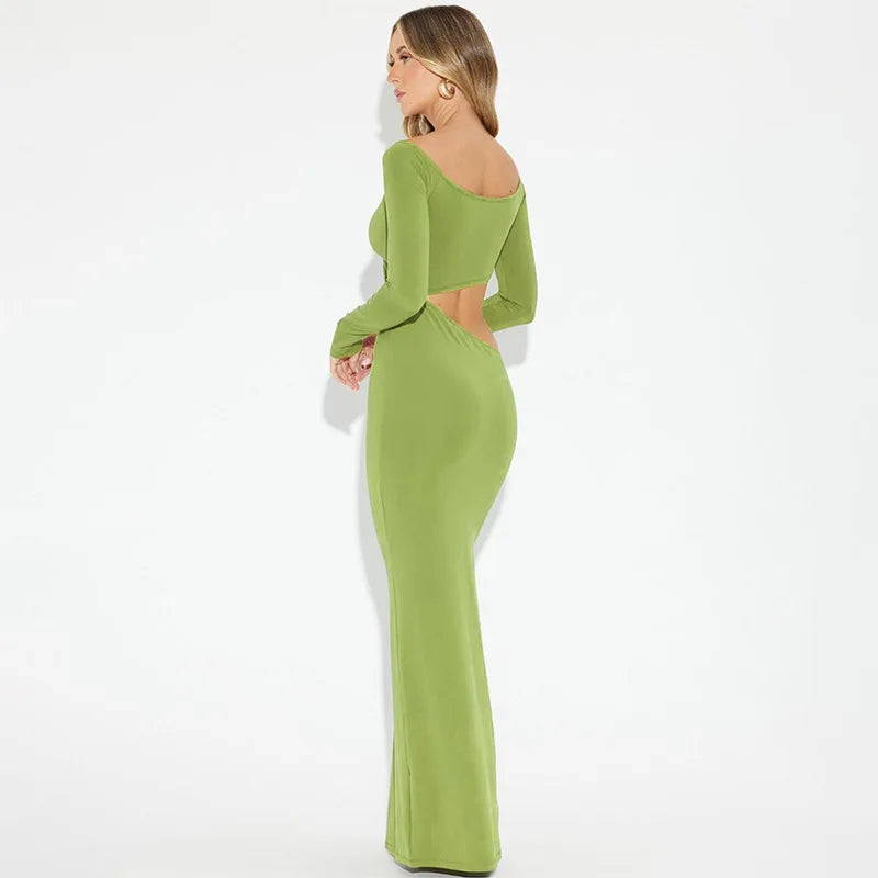 Maxi dress with exposed midriff and buckle design - Talia