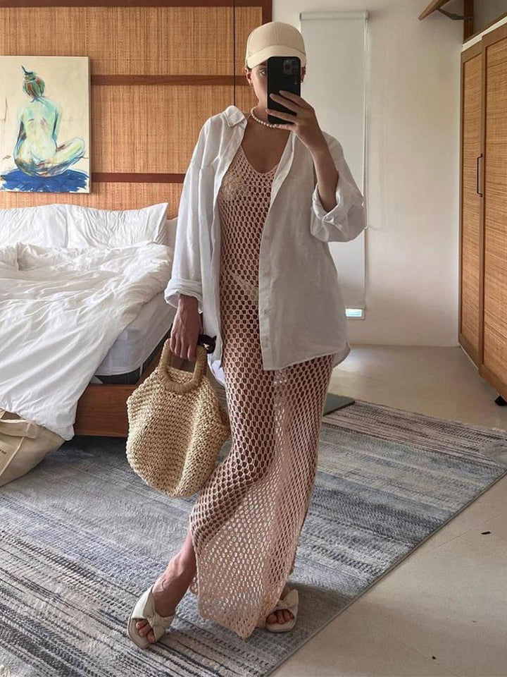 Mesh Maxi Beach Dress with Open Back - Capri