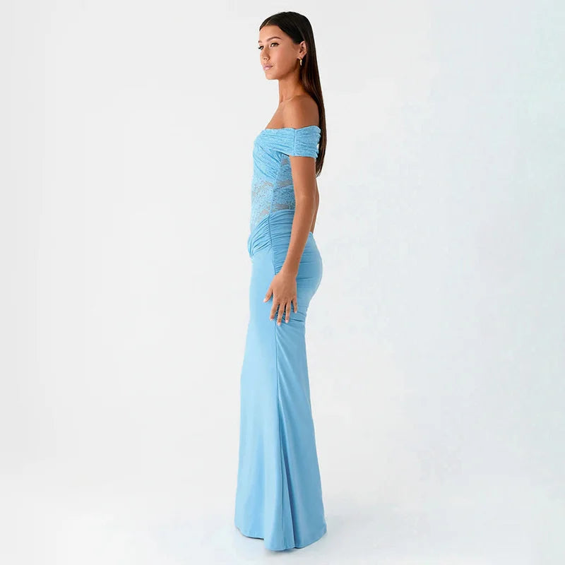 Maxi off-shoulder dress with lace design - LINI