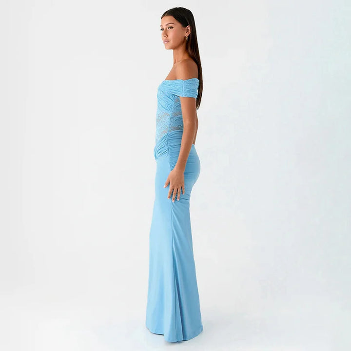 Maxi off-shoulder dress with lace design - LINI