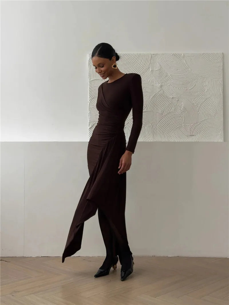 Ruched Mini Dress with Asymmetric Train Decoration - Kamryn