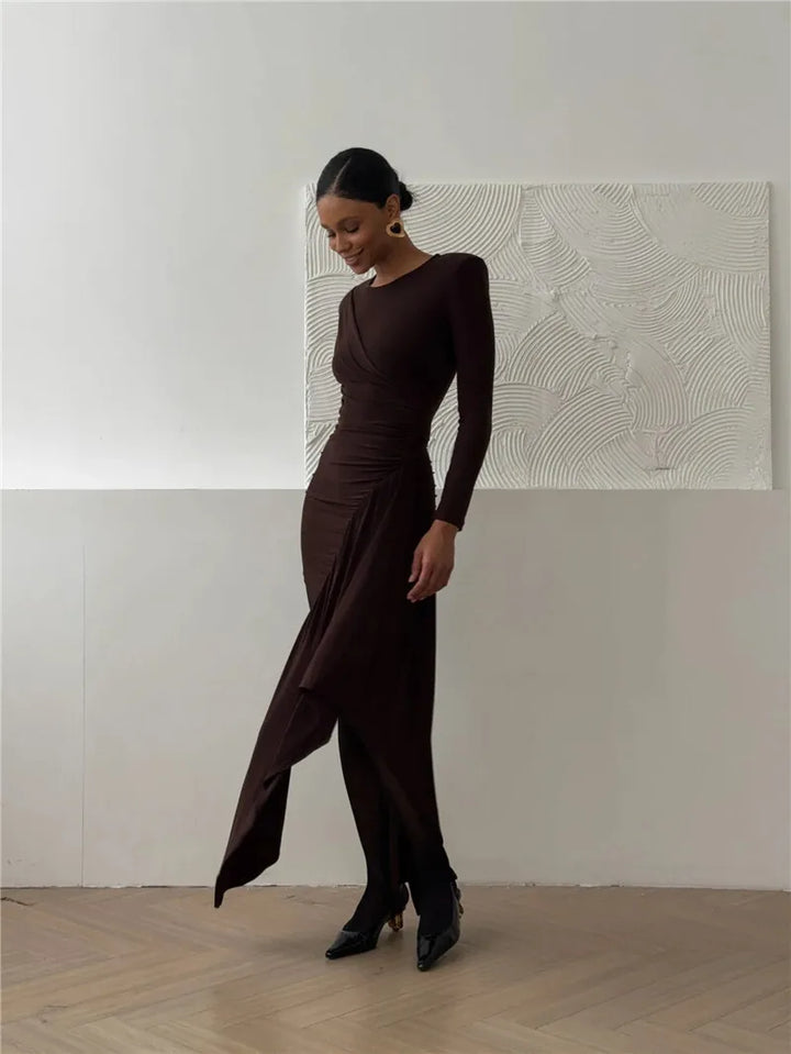 Ruched Mini Dress with Asymmetric Train Decoration - Kamryn
