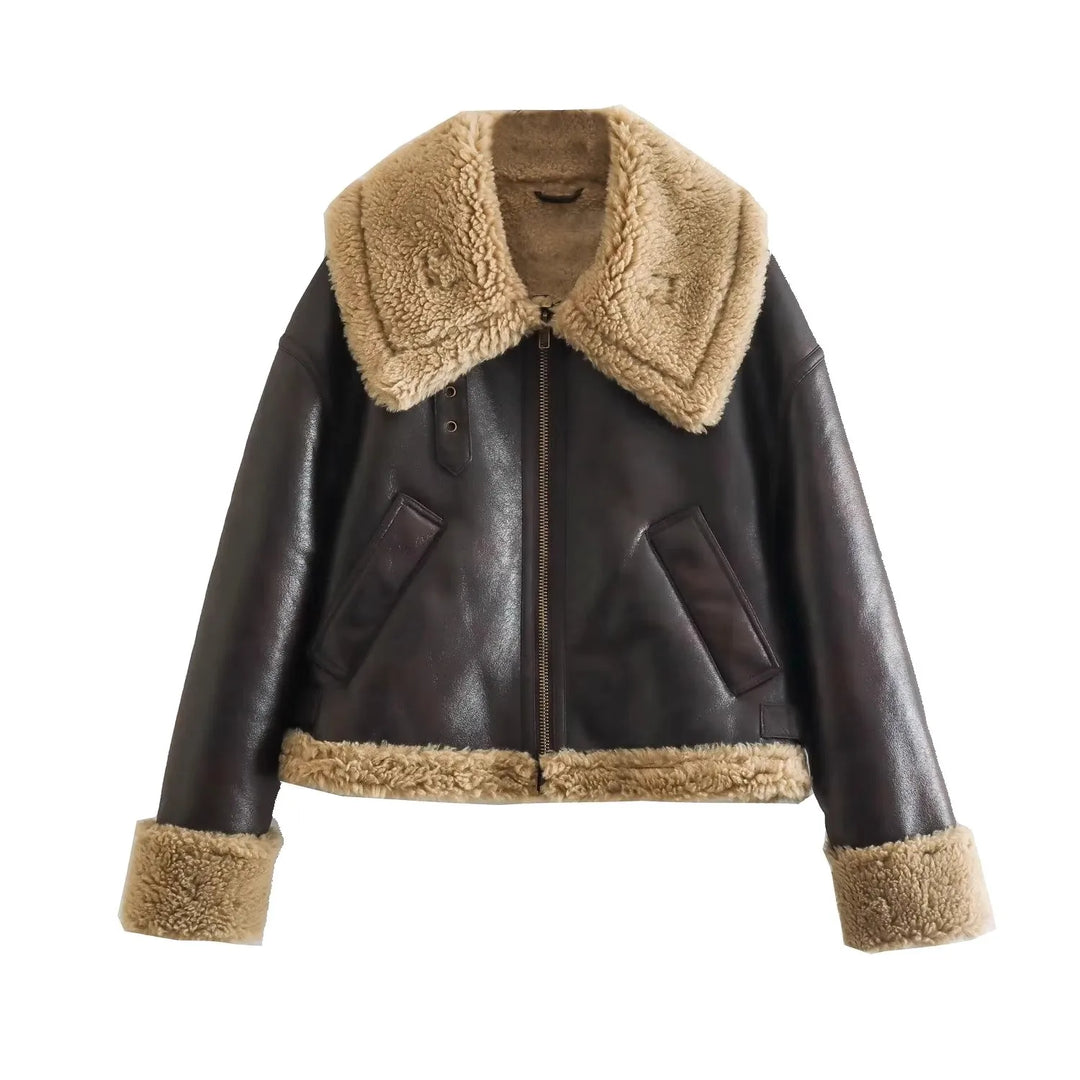 Leather Coat with Fur Lining - Candy