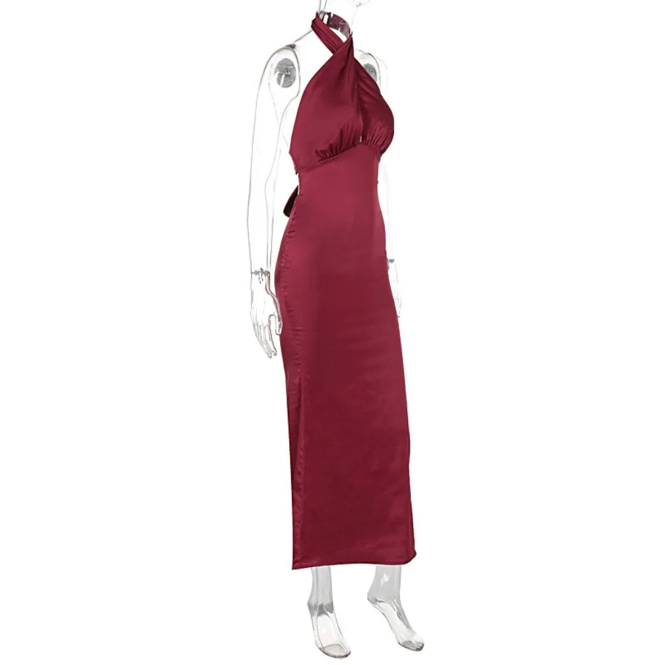 Elegant Maxi Dress with Cross Design and Open Back - Rachel