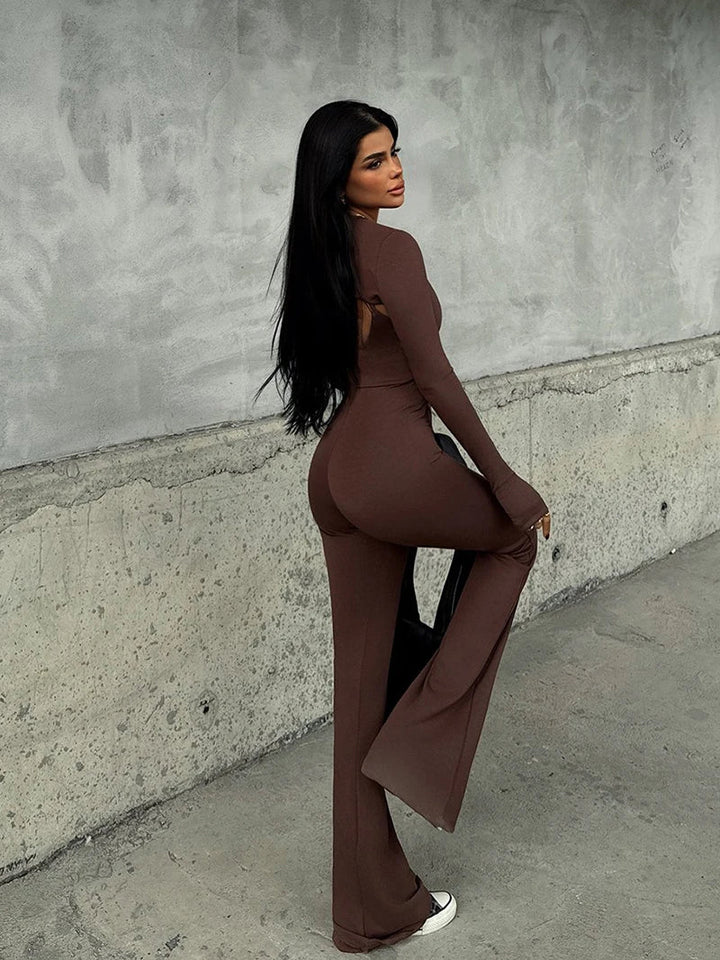 Pedal Pusher Jumpsuit with Shaping Fabric and Overlay Design - Vini