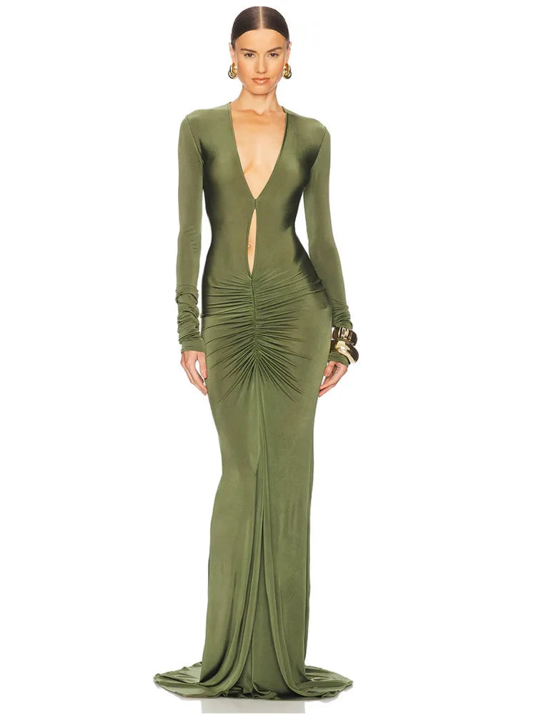 Maxi dress with ruching design in shiny fabric - Afik