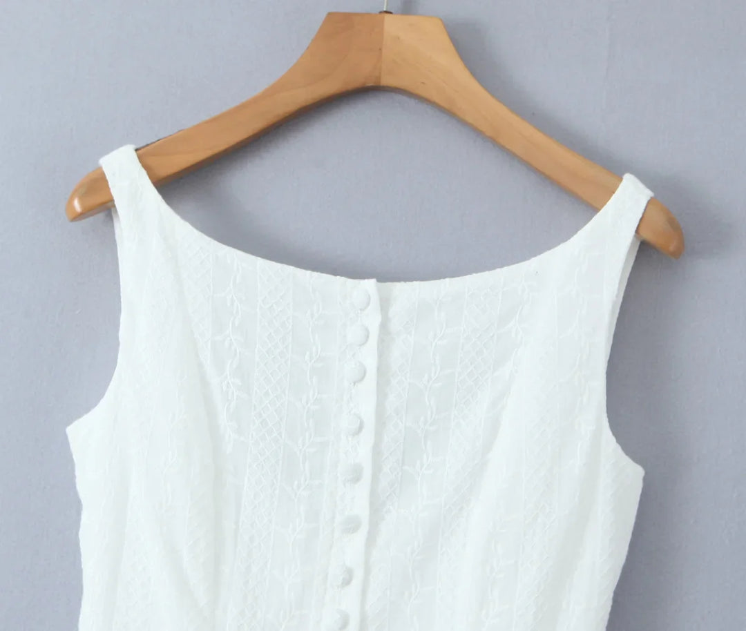 Mini Dress with Embroidery and Button Detail - Shaked