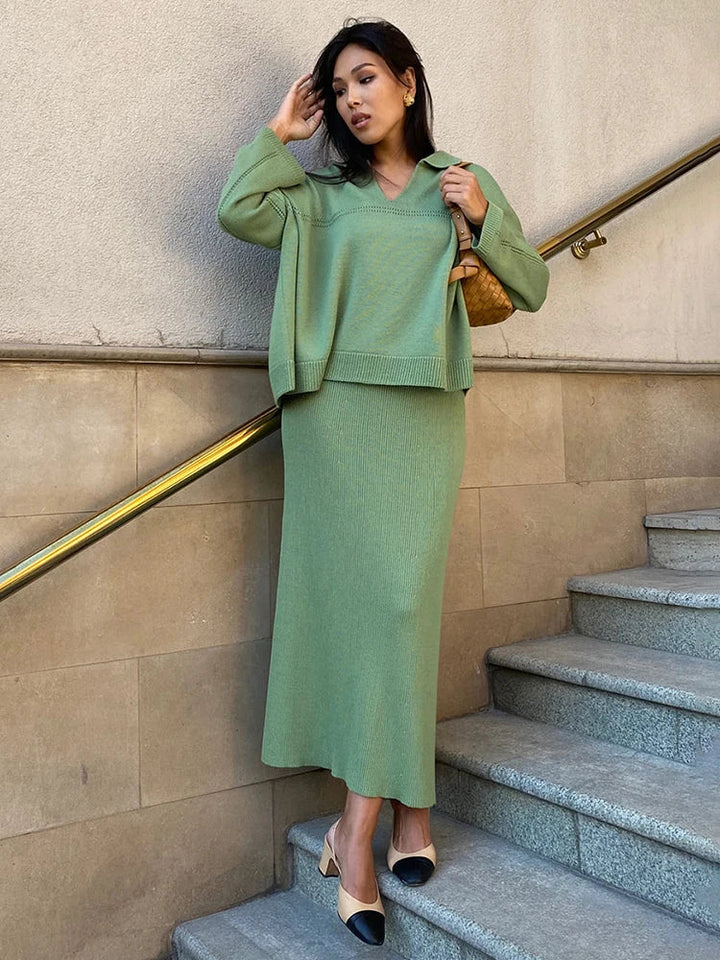 Loose two-piece knitted set maxi skirt and top - Shilav