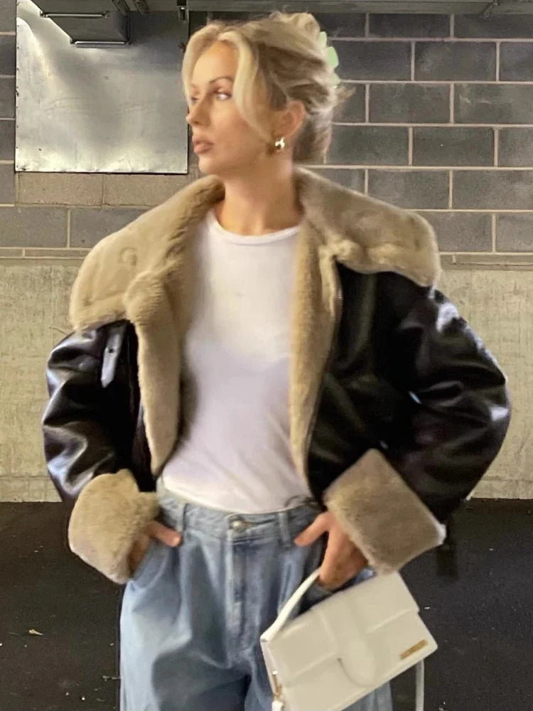 Leather Coat with Fur Lining - Candy