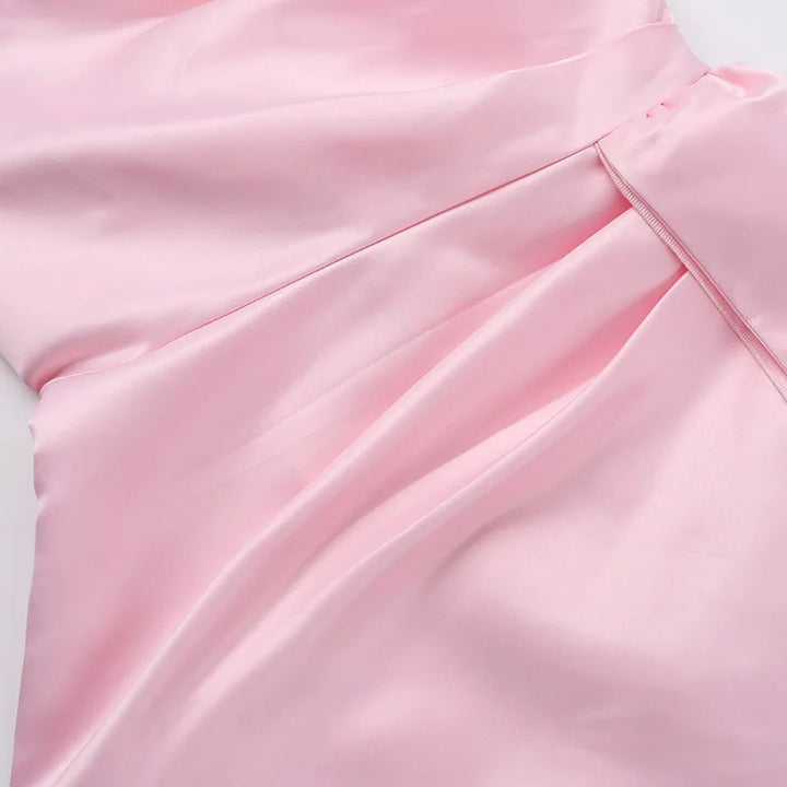 Strapless Satin Mini Dress with Train Detail - Maggie
