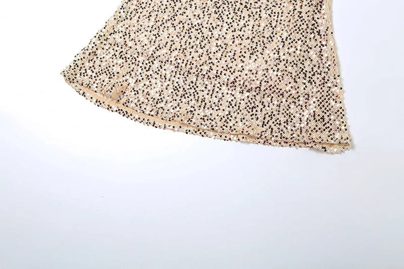 Sequin Maxi Dress with Open Back and Draped Collar - Arabella