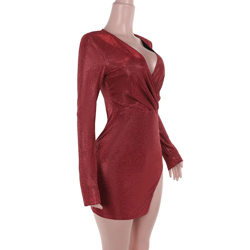 Glitter mini dress with slit design - JASMIN