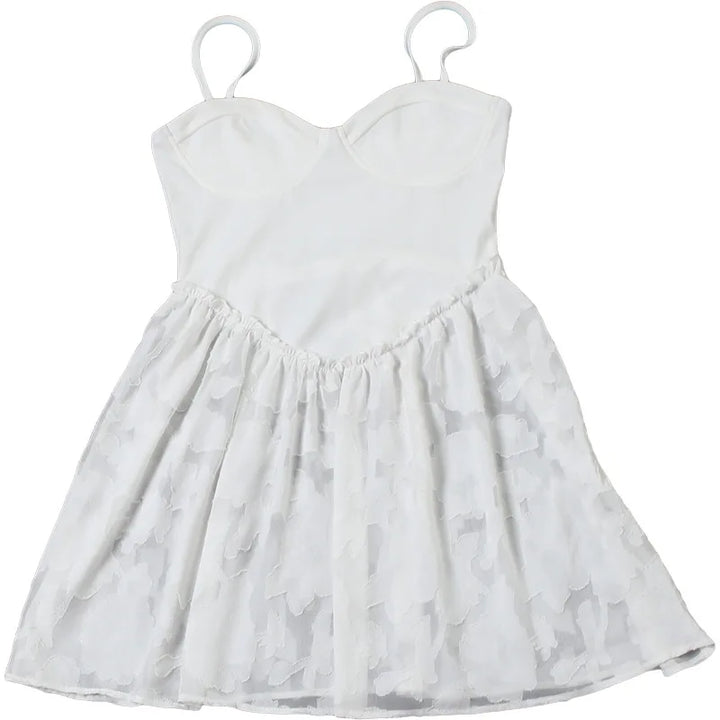 A-Line Mini Dress with Spaghetti Straps and Leaf and Flower Embroidery - Shila