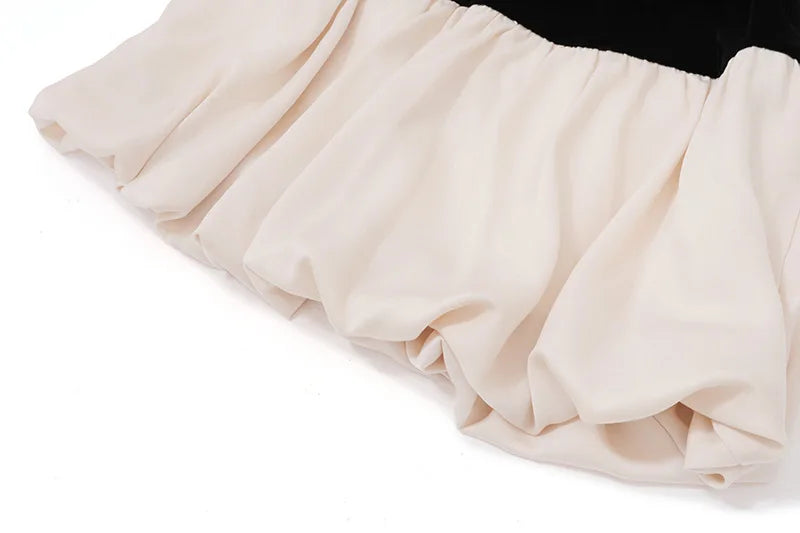 Mini strapless dress with asymmetrical balloon design, velvet top and satin bottom - Dua