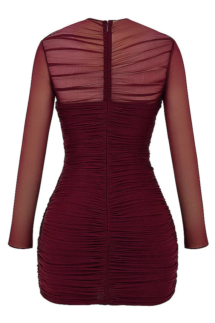 Fitted ruched mini dress with mesh design - Eddie
