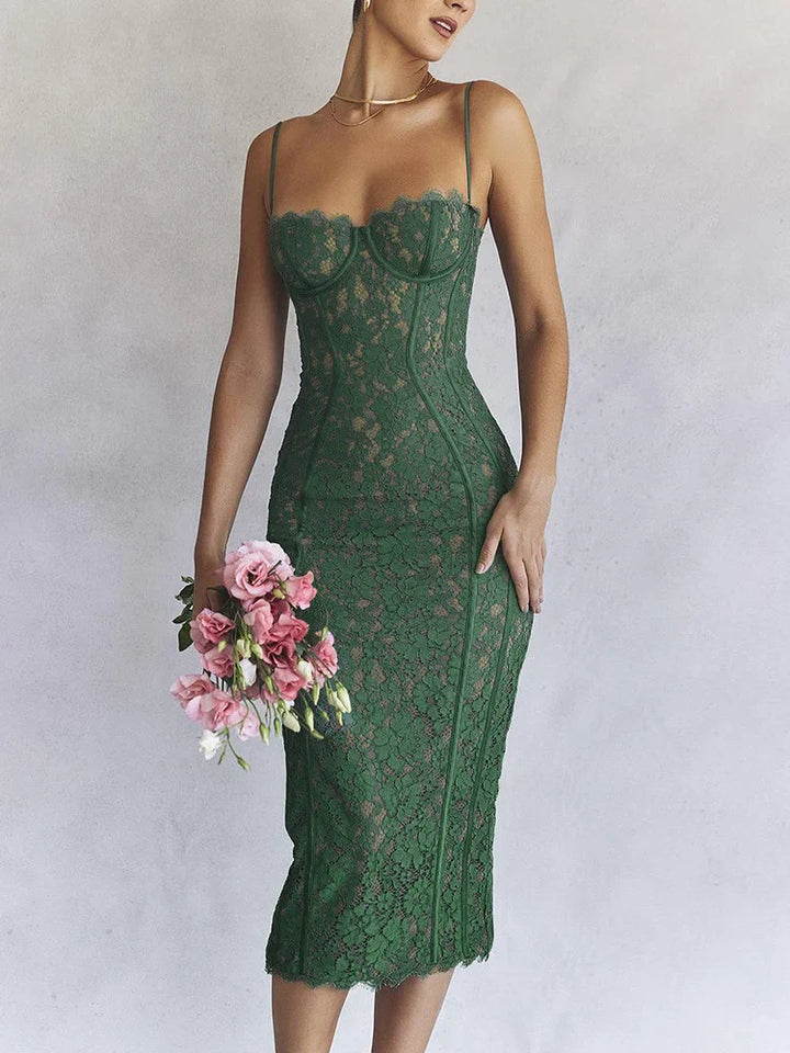 Fitted Lace Midi Dress - Barbara