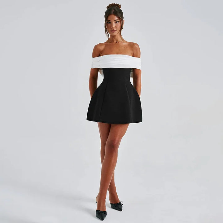Mini dress with satin off-shoulder straps - Sia
