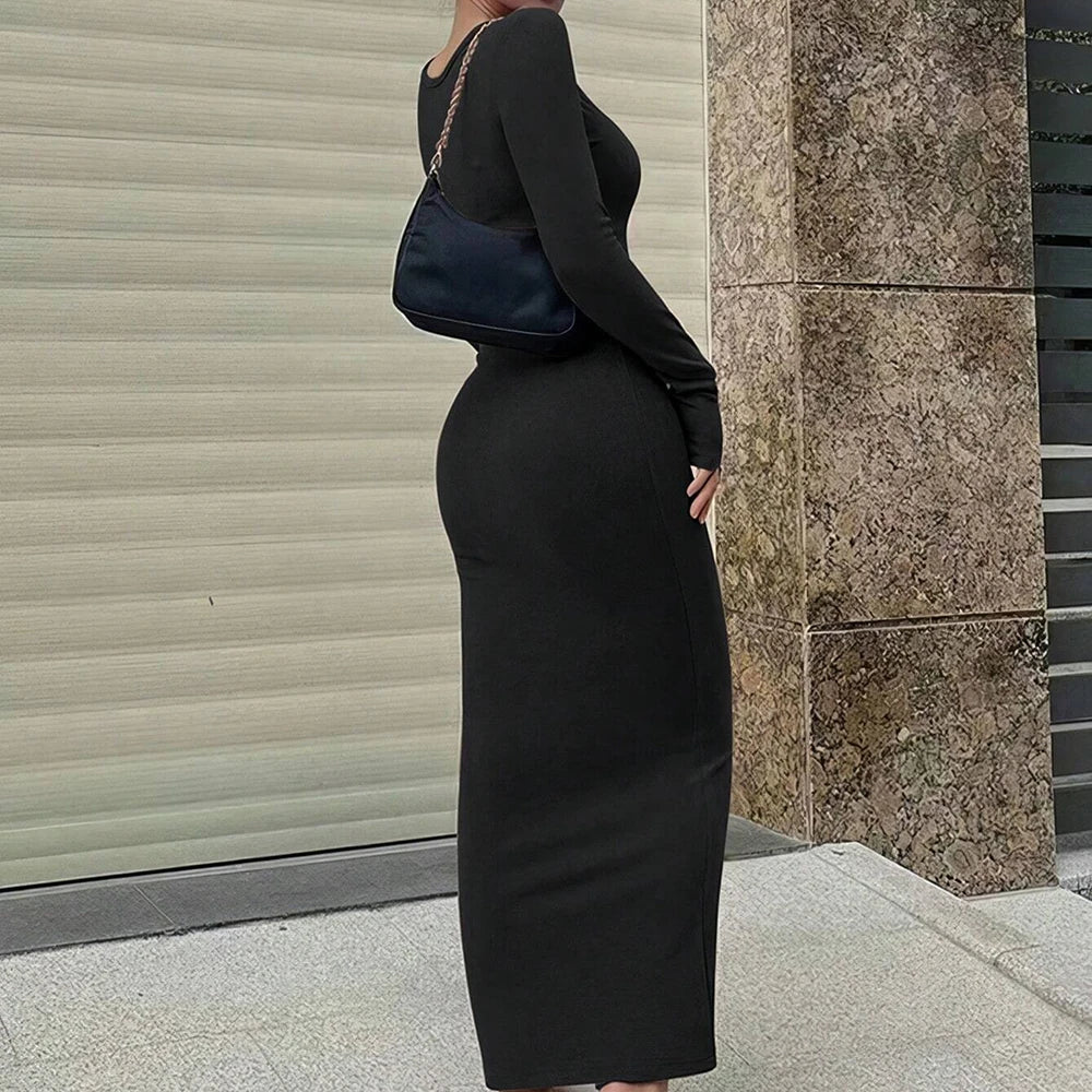 Basic Fitted Knit Maxi Dress - Vanessa