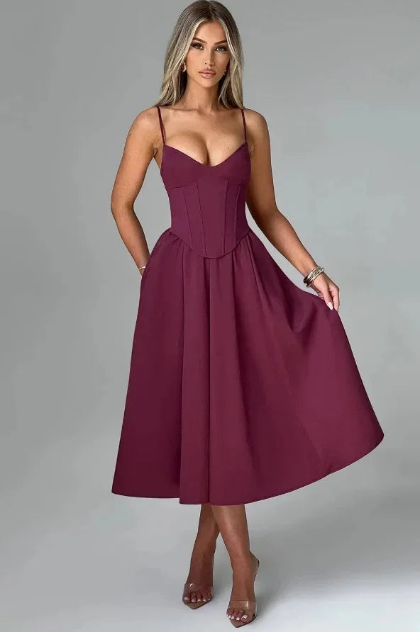 Midi Dress with A-Line and Classic Design - Nataly