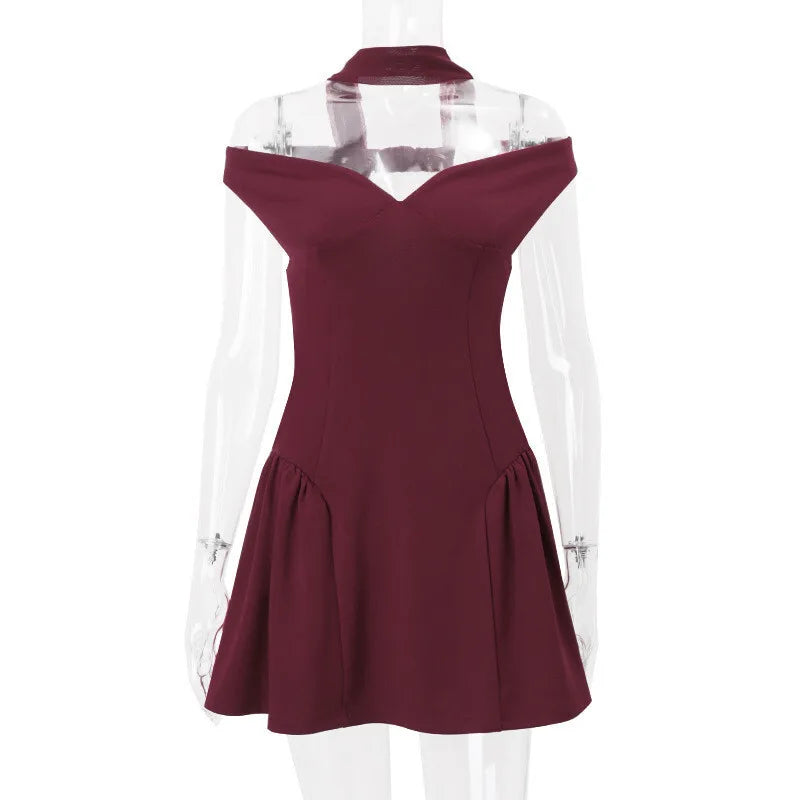 Mini A-line dress with open back and matching scarf decoration - Tamara