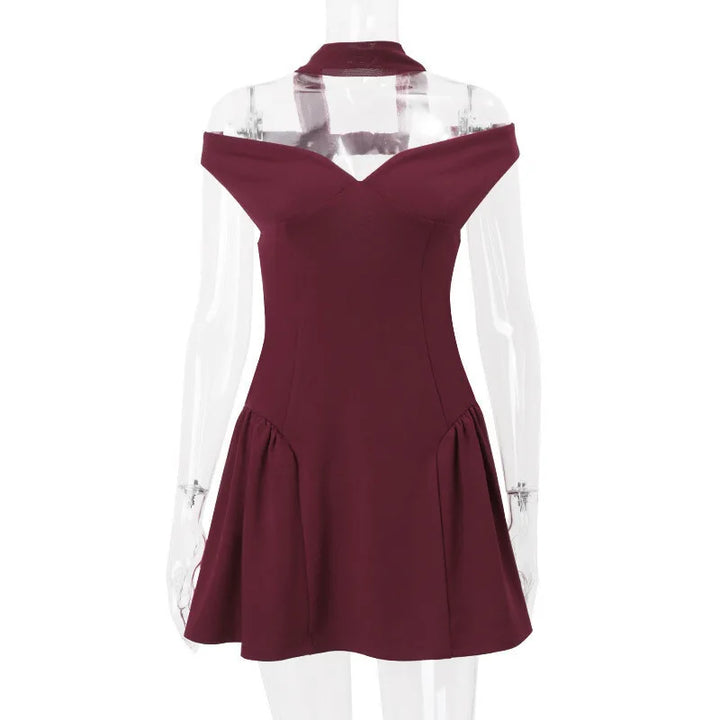 Mini A-line dress with open back and matching scarf decoration - Tamara