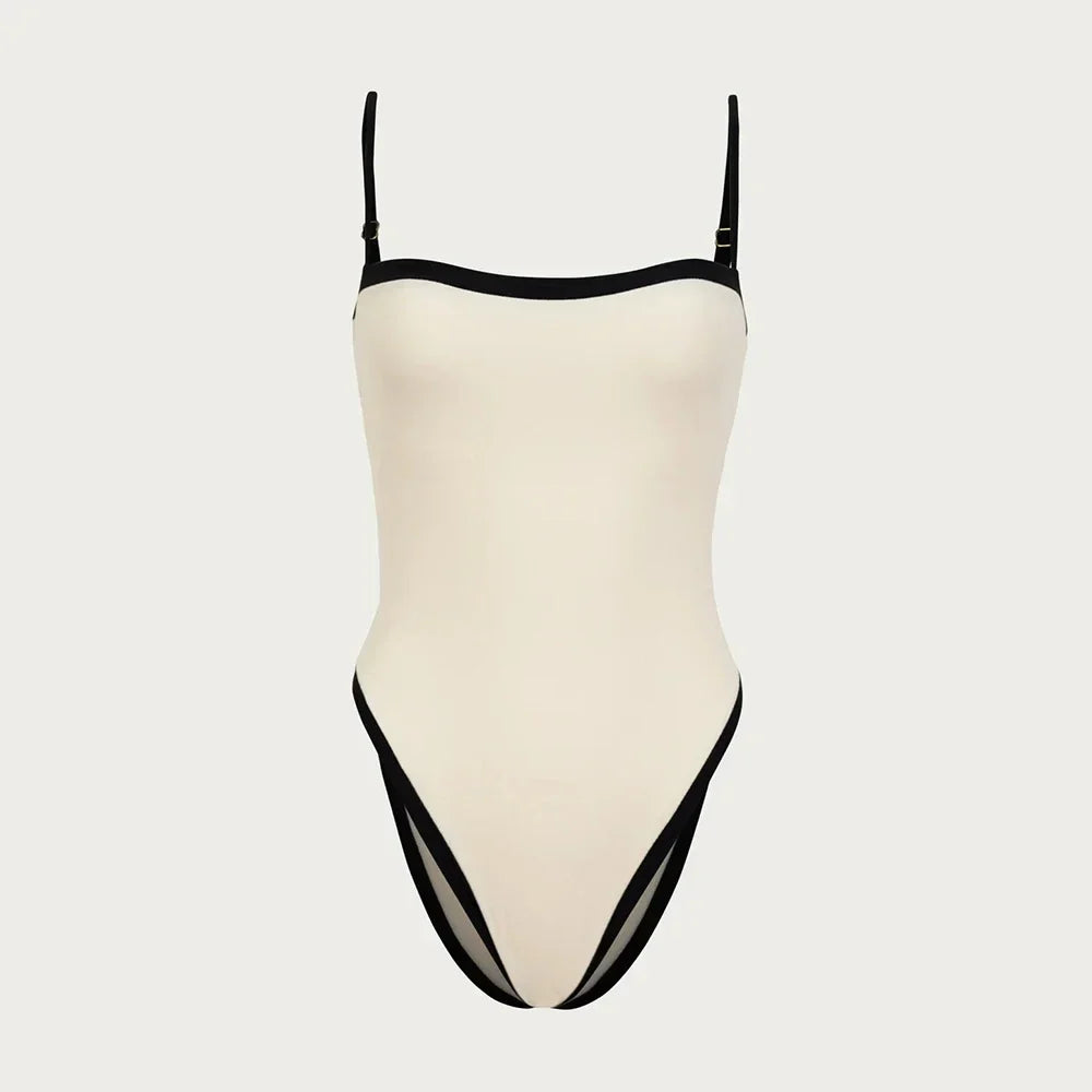 One-Piece Swimsuit with High Cut and Spaghetti Straps - Ariyah