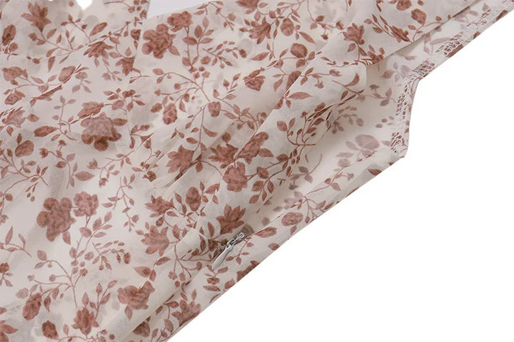 Floral Maxi Dress with Open Back, Slit, and Scarf - Elay