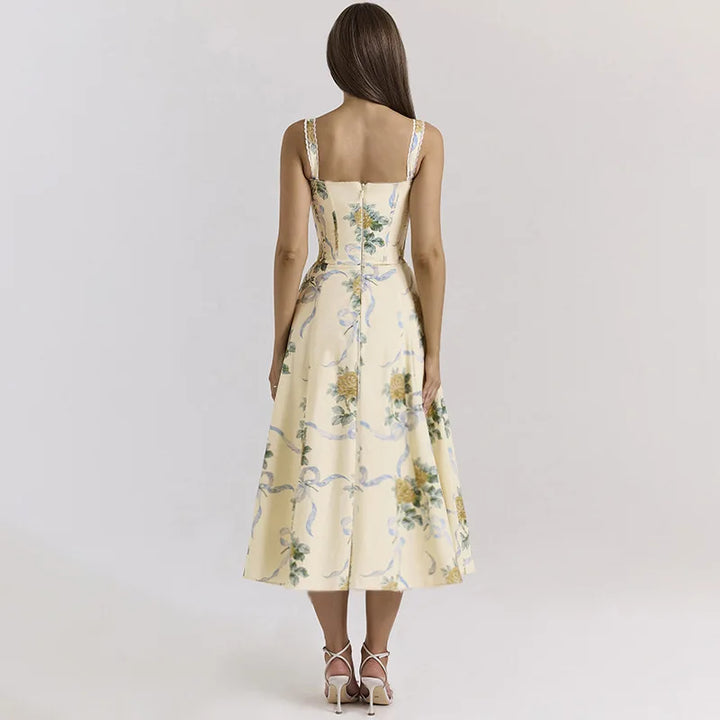 Elegant floral print midi A-line dress - Florine
