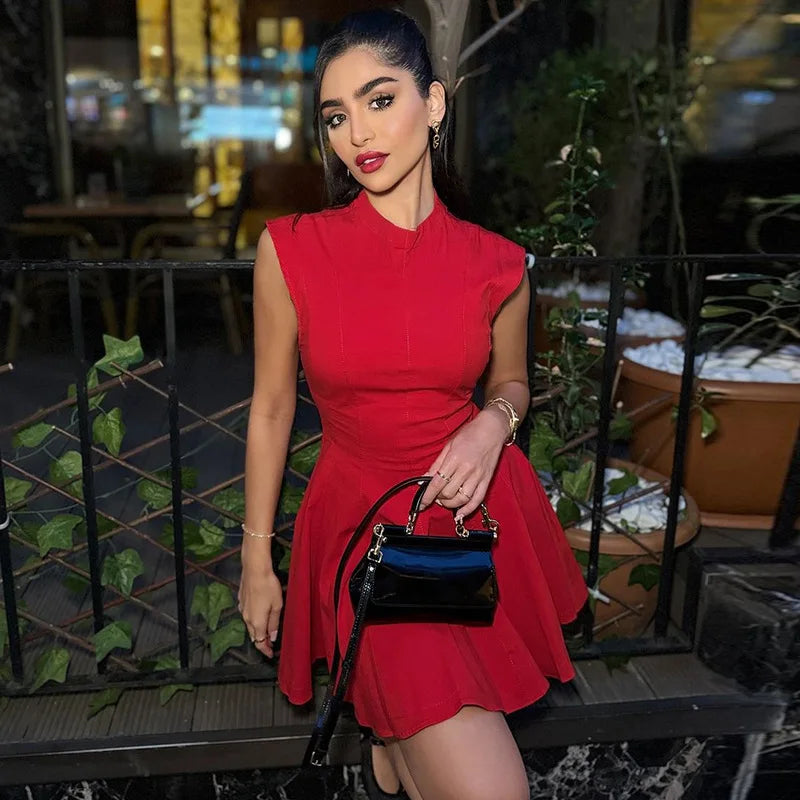 Ruffled Mini Dress with A-Line Cut and Half Turtleneck - Riley