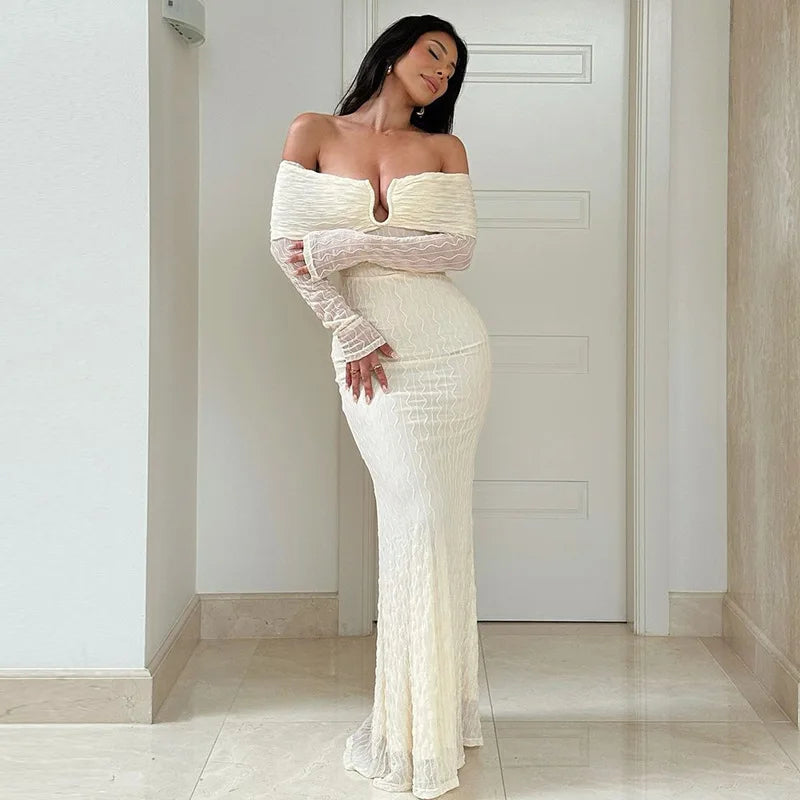 Off-shoulder maxi dress with printed fabric - Aida