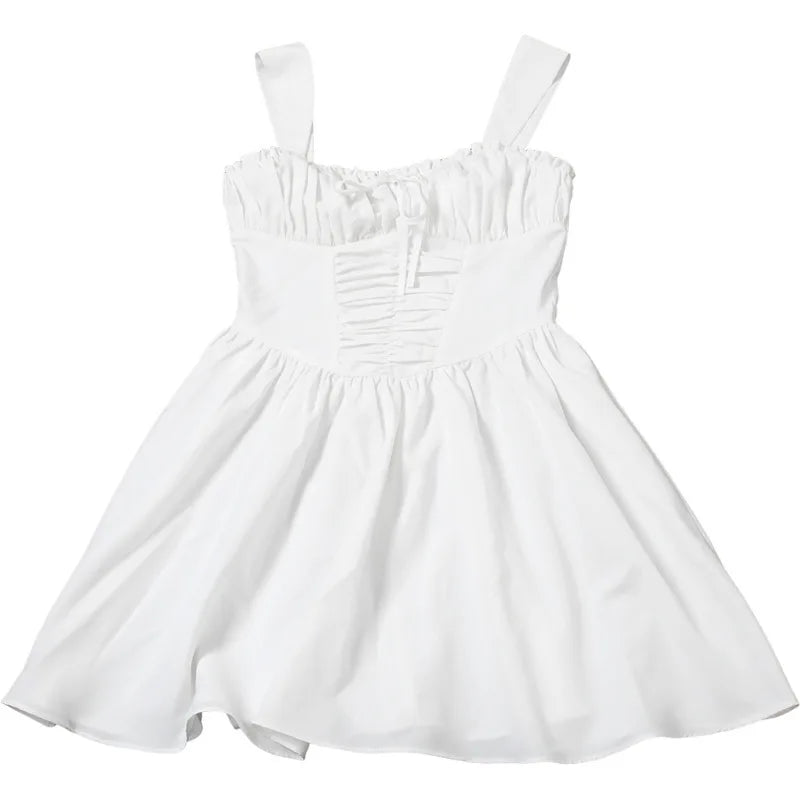 White mini dress in A-line cut with rustic design - AYLIN