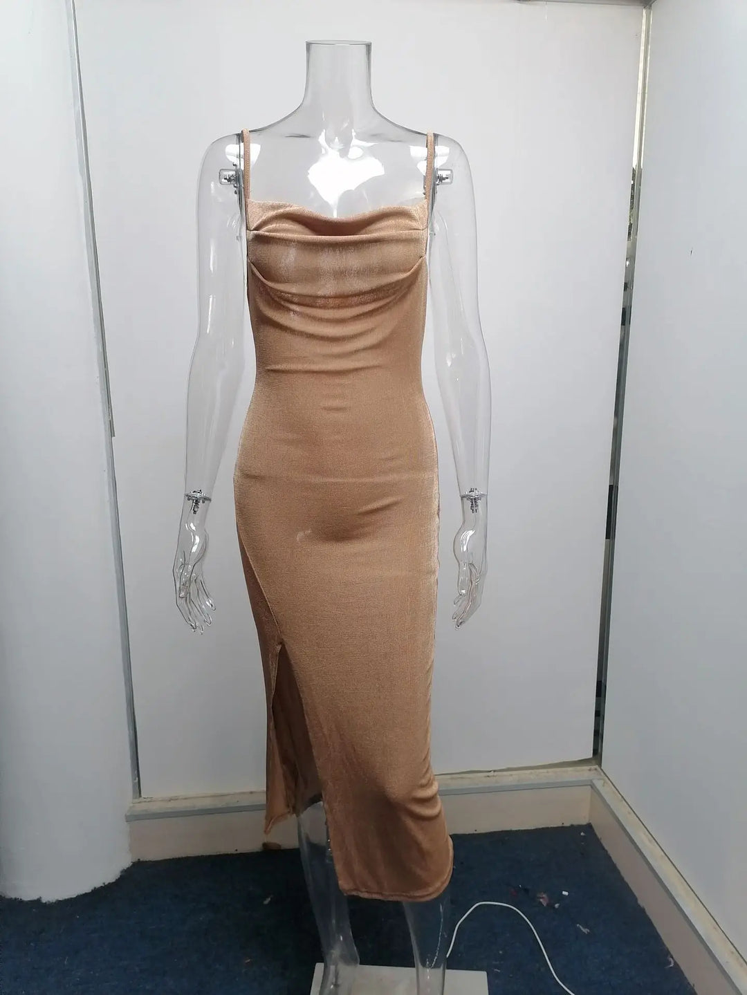 Summer midi knitted dress with slit decoration - Smile