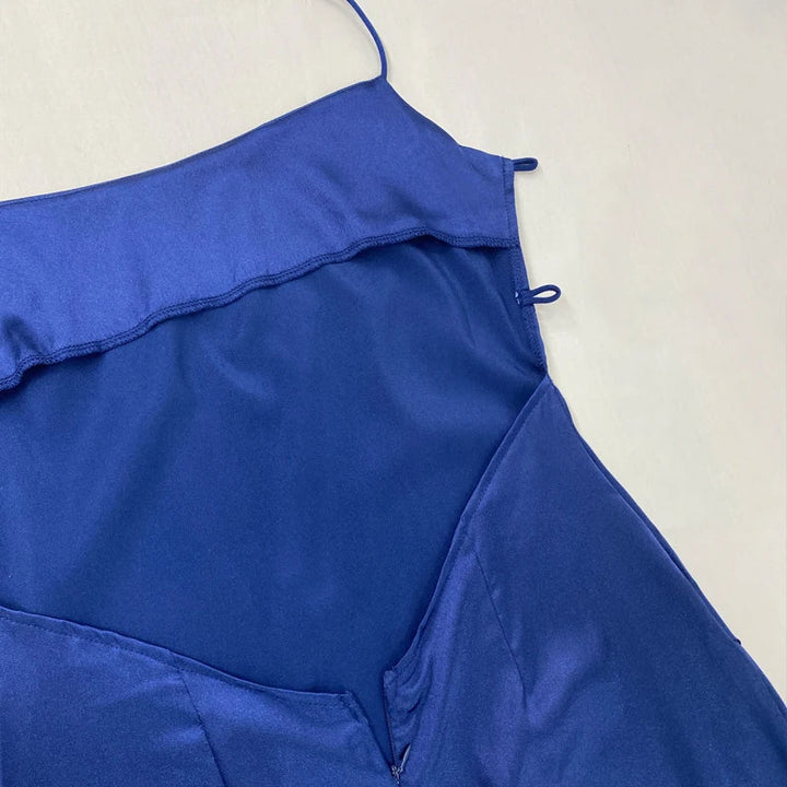 Satin Maxi Dress with Slit - Azul