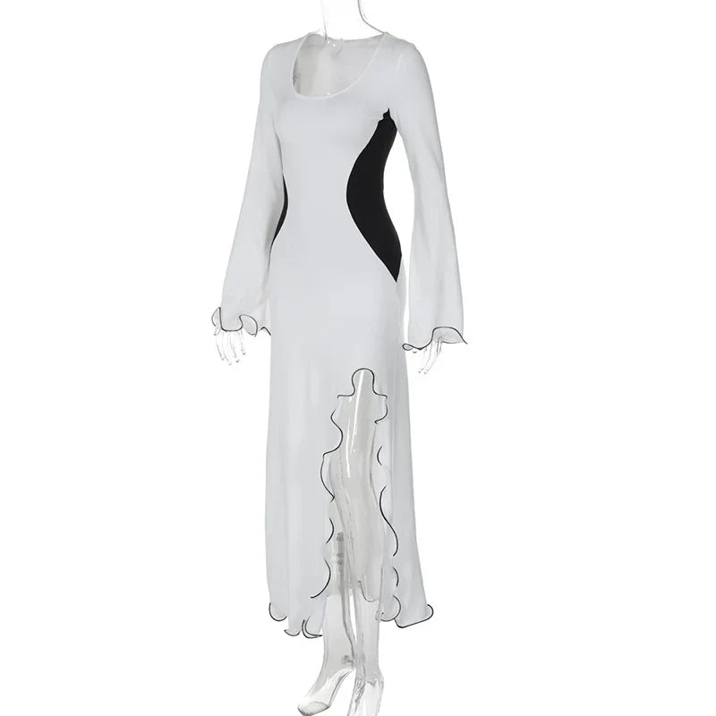 Ruffled maxi dress with slit and bell sleeves design - Georgia