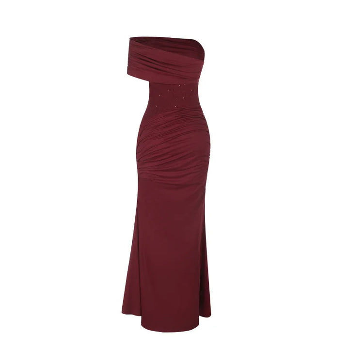 One-Shoulder Maxi Dress with Pleats and Sequins - Ara