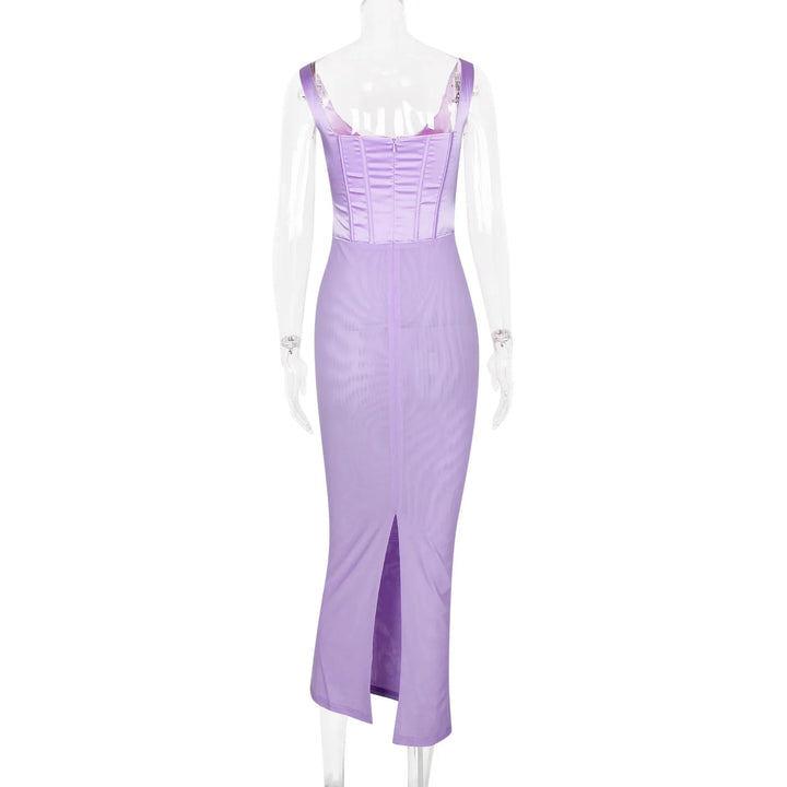 Mesh Maxi Dress with Satin Corset Design - Mariam
