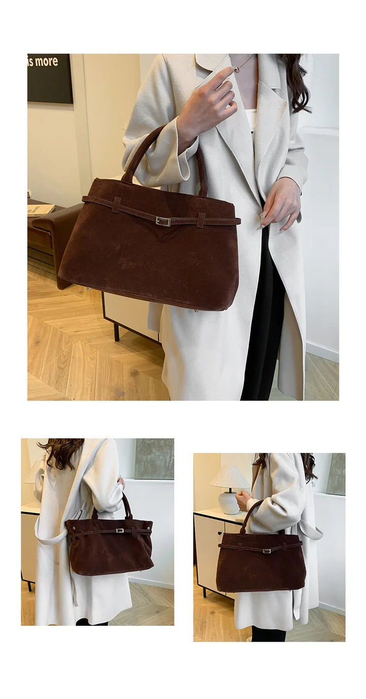 תיק זמש בעיצוב וינטג' בעיטור חגורה