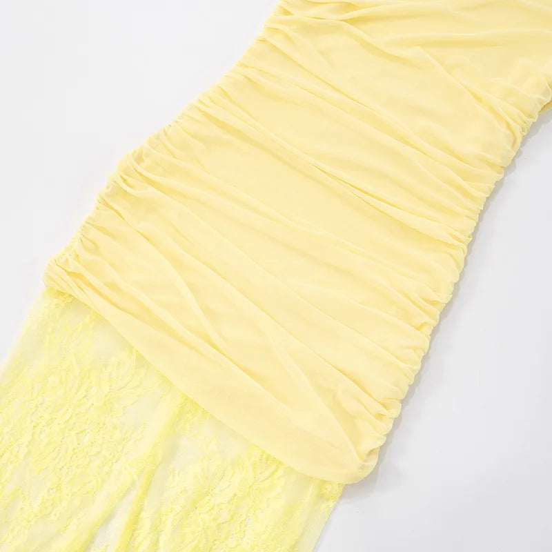 Maxi dress with ruching and lace design - Ameriza