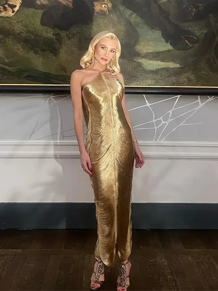 Maxi Dress with Shiny Threads and Open Back - Ashley