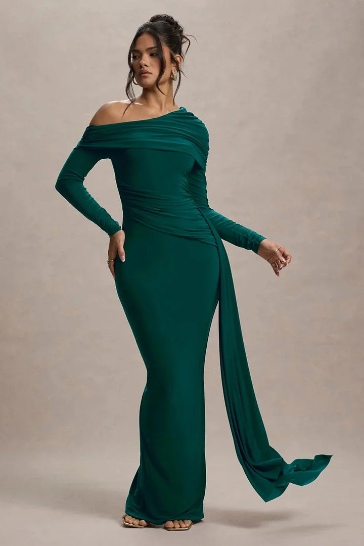 Off-shoulder maxi dress with ruching and ruffle detail - Miguel