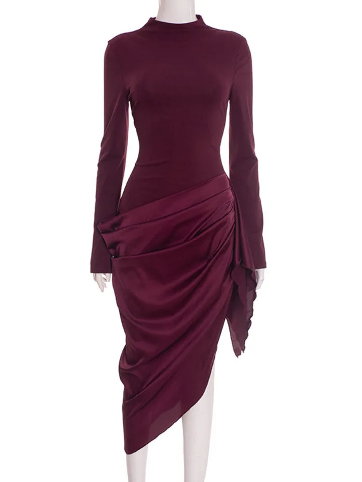 Midi Dress with Satin Design and Asymmetric Length - NIRA